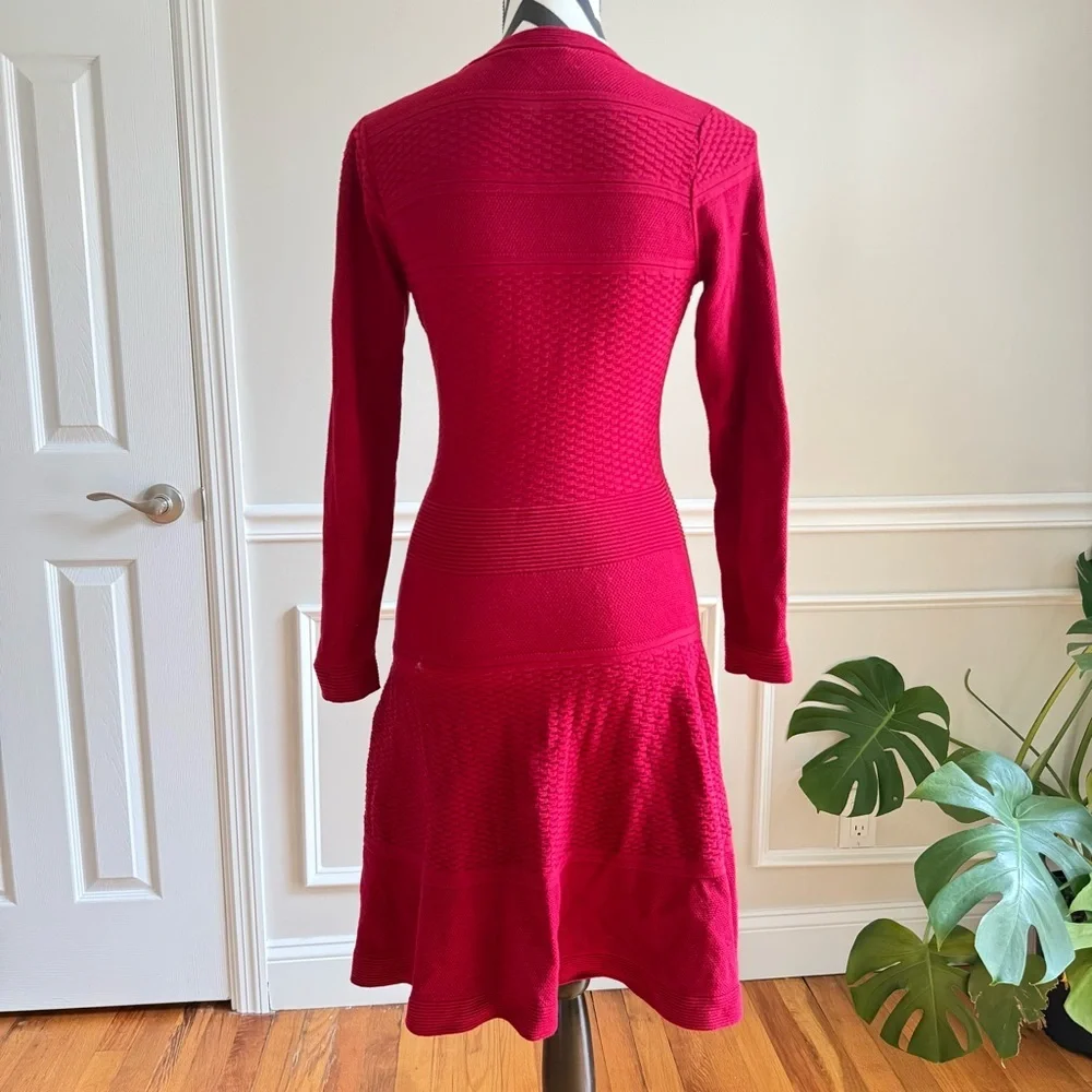 SANDRO Paris Sweater Dress Long Sleeve Red Knit Midi size Small - Picture 2 of 5